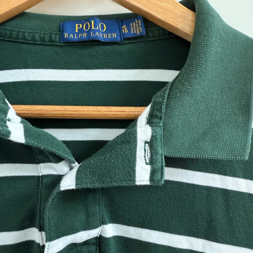 Polo by Ralph Lauren Dark Green and White Striped Polo Shirt- XL - Picture 2 of 3